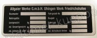 Typenschild Allgaier Werke