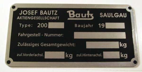 Typenschild Bautz "200"