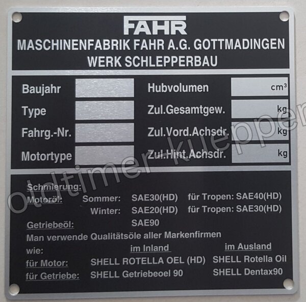 Typenschild Fahr 118612-G