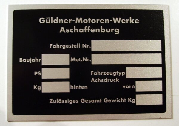 Typenschild Güldner