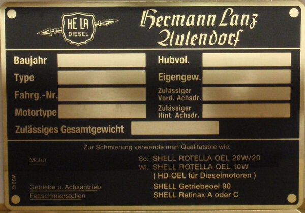 Typenschild Lanz Aulendorf