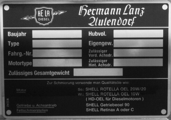 Typenschild Lanz Aulendorf