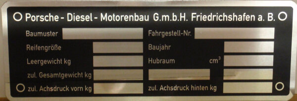 Typenschild "Porsche-Diesel"