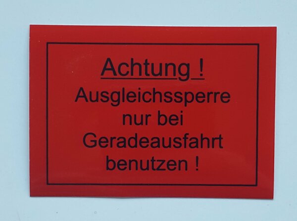 Aufkleber "Achtung-Ausgleichssperre"