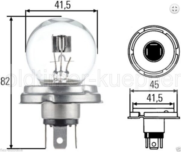 Bilux-Birne 12V 40/45W P45t 3Flachstecker